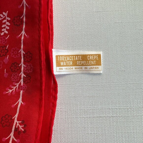 Vintage Red Floral Water Repellent Acetate Scarf 42" X 10" For Neck or Headwear - Picture 6 of 7